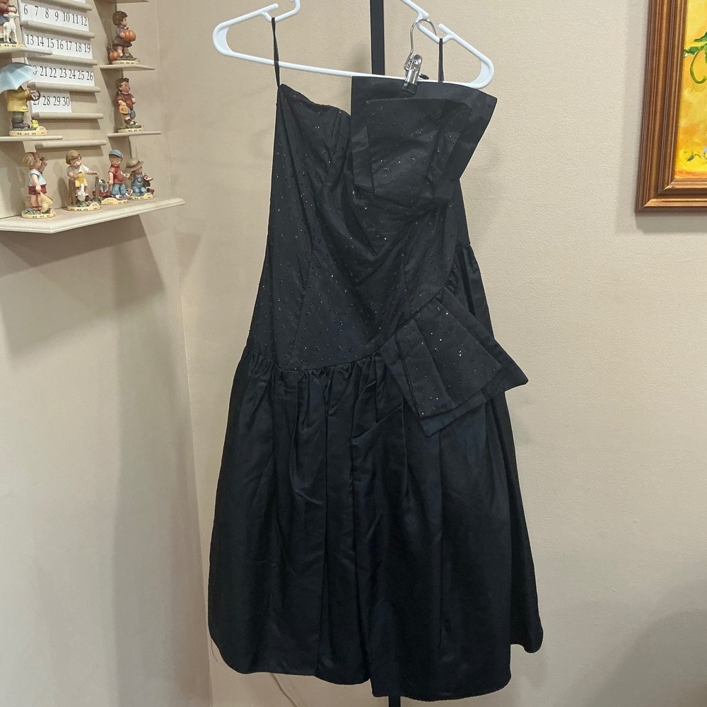 Gunne Sax Dress Jessica McClintock 9 Black Vintage 80s Asymmetrical Sequin Prom